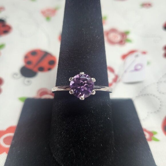 Sterling Silver Amethyst Solitaire Ring - Picture 2 of 5
